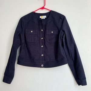 Boden Cropped blue button up jacket size 2